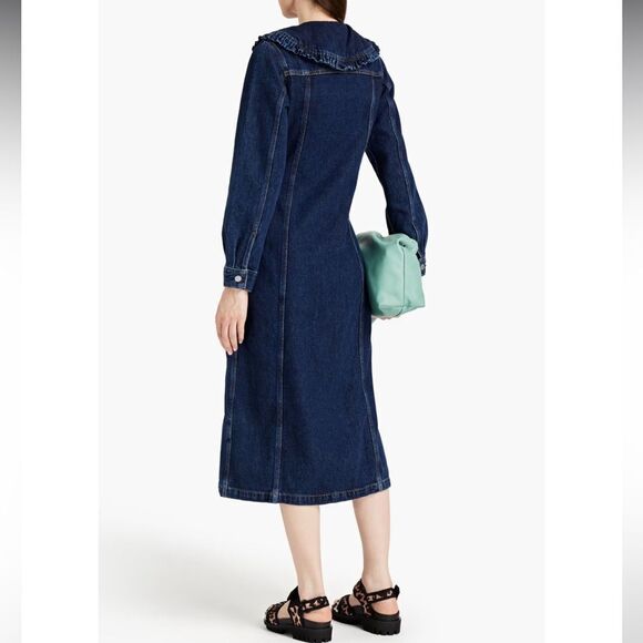 GANNI X LEVI'S Ruffle-trimmed cotton and hemp-blend denim shirt dress - Picture 3 of 12